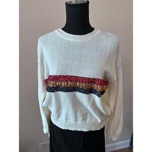 MELROSE AND MARKET 100%cotton Sweater In Ivory Pristine Sparkle Stripe L